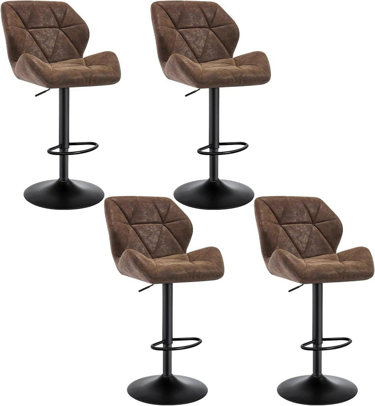 BARHOCKER 4er Set, höhenverstellbar,drehbar,Kunstleder Stahl - Dunkelbraun, Metall (50/94/41cm) - Woltu