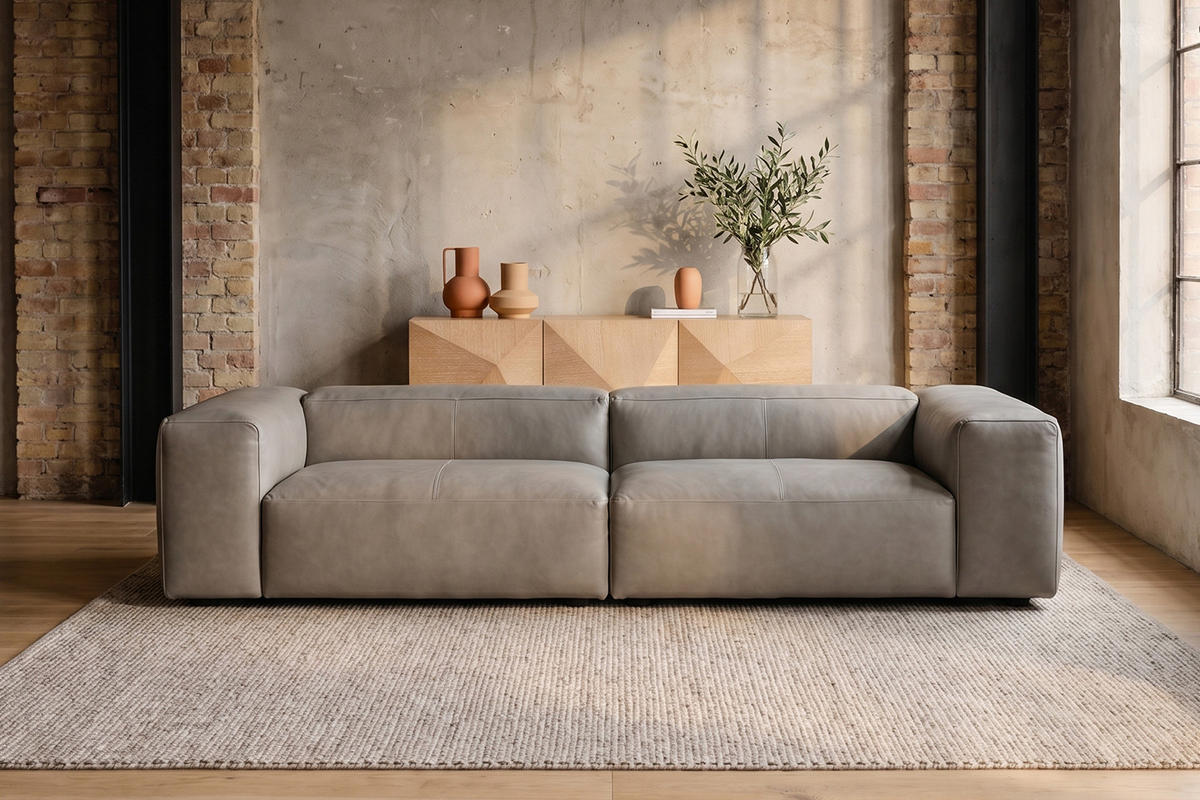 SOFA CELESTE Grau Leder - Schwarz/Grau, Leder/Kunststoff (302/72/114cm) - KAWOLA