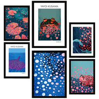 POSTER Set Mit 6 Kusama Fisch A3 & A4 Schwarzer Rahmen - Schwarz, Papier (29/3cm) - Nacnic