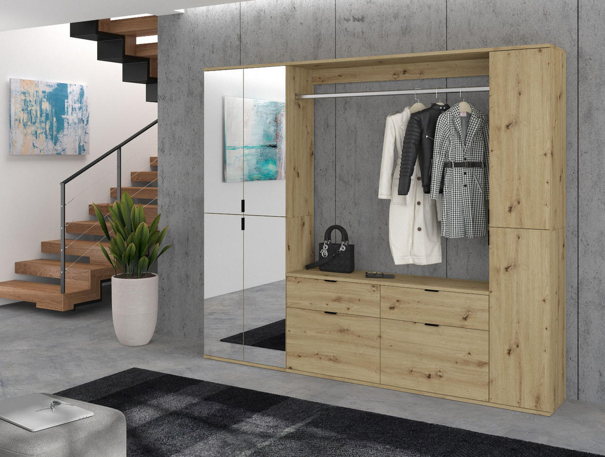 SCHUHSCHRANK Eiche Artisan 30 cm, Flurschrank mit flexibler Inneneinteilung - Schwarz/Eiche Artisan, Holzwerkstoff/Metall (30/99/34cm) - Inn.Furn