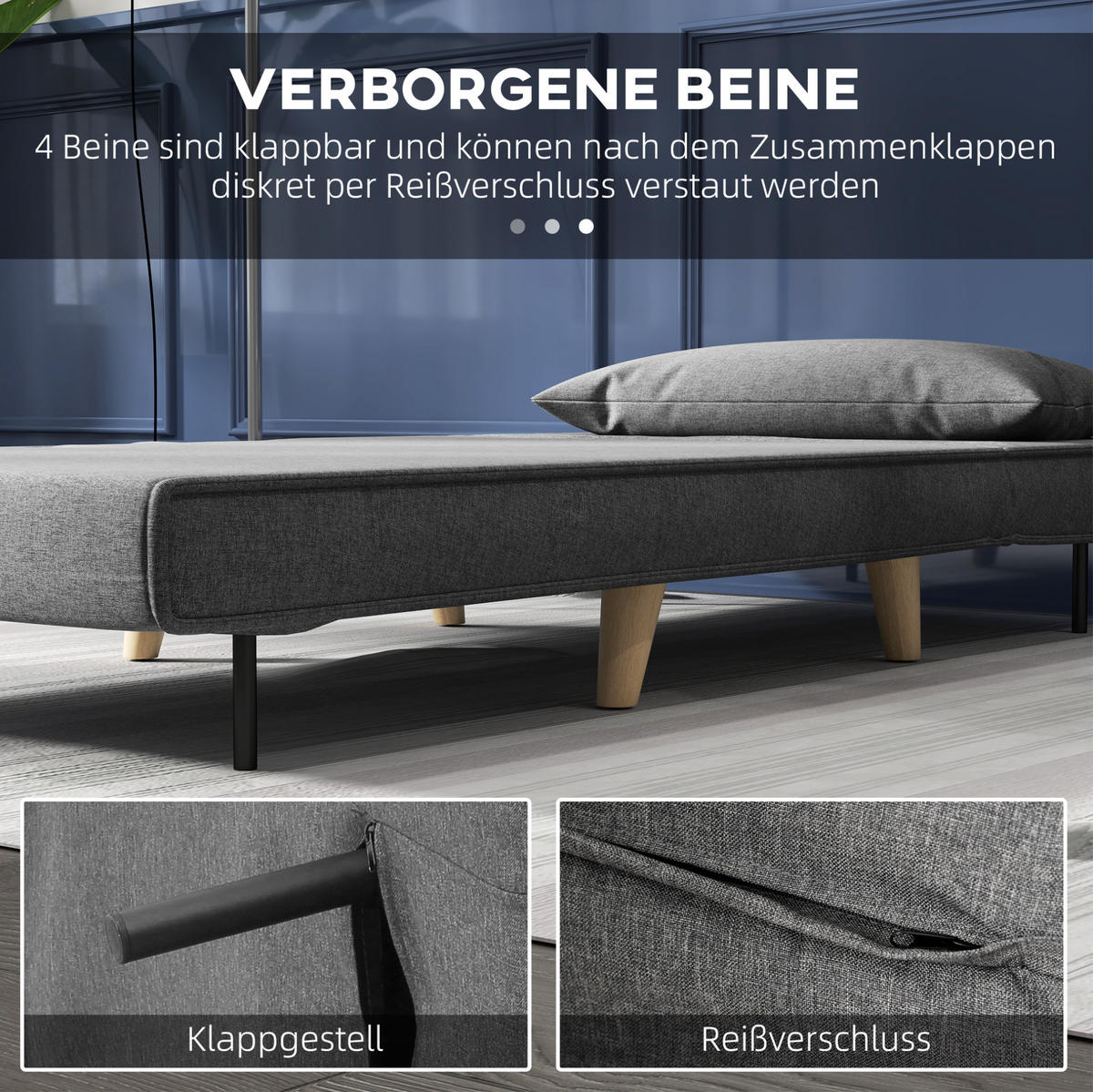 SCHLAFSOFA, Leinenbezug mit 6-fach verstellbarer Rückenlehne, 94/78/80 cm, Grau - Grau, Textil (78/80/94cm) - Redom