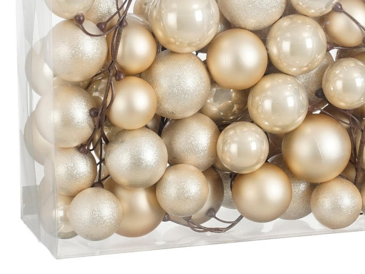 WEIHNACHTSGIRLANDEN-SET 68-teiliges mit Kugeln 6, 7, 8 cm Champagner, 180 cm - Champagner, Kunststoff (8/8/180cm) - LAALU