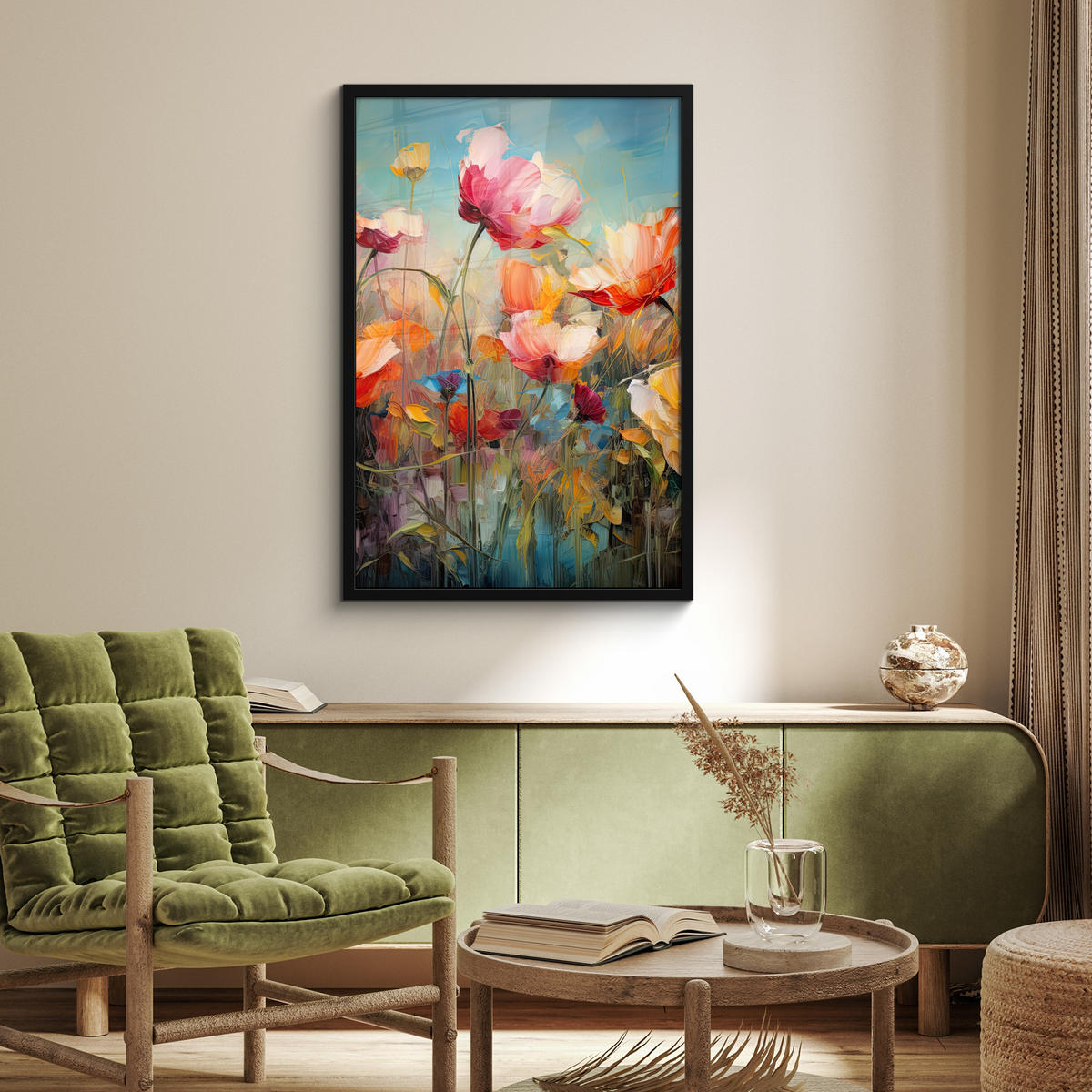 POSTER MIT RAHMENGERAHMTES BILD Blumen - Aquarell - Kunst - Botanisch - Natur 60x90 cm - Orange, Papier (60/90cm) - MuchoWow