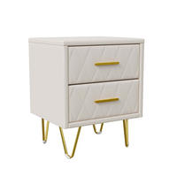 NACHTTISCH 2er Set PU Leder 1 Schublade Metallbeine beige - Beige, Holz (35.5/51/41cm) - LEBENLANG