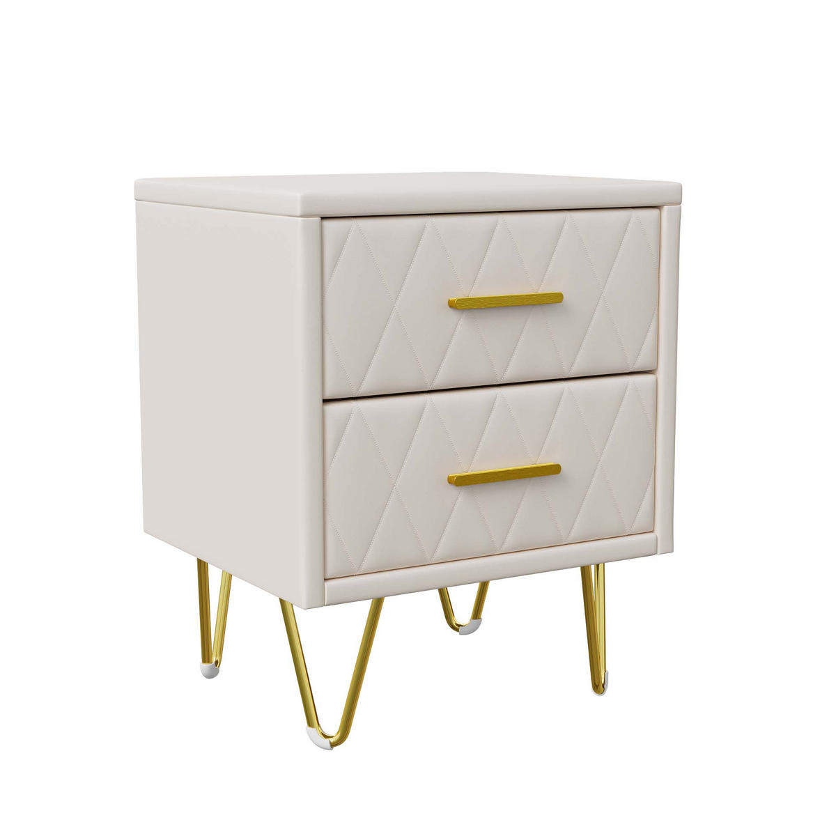 NACHTTISCH 2er Set PU Leder 1 Schublade Metallbeine beige - Beige, Holz (35.5/51/41cm) - LEBENLANG