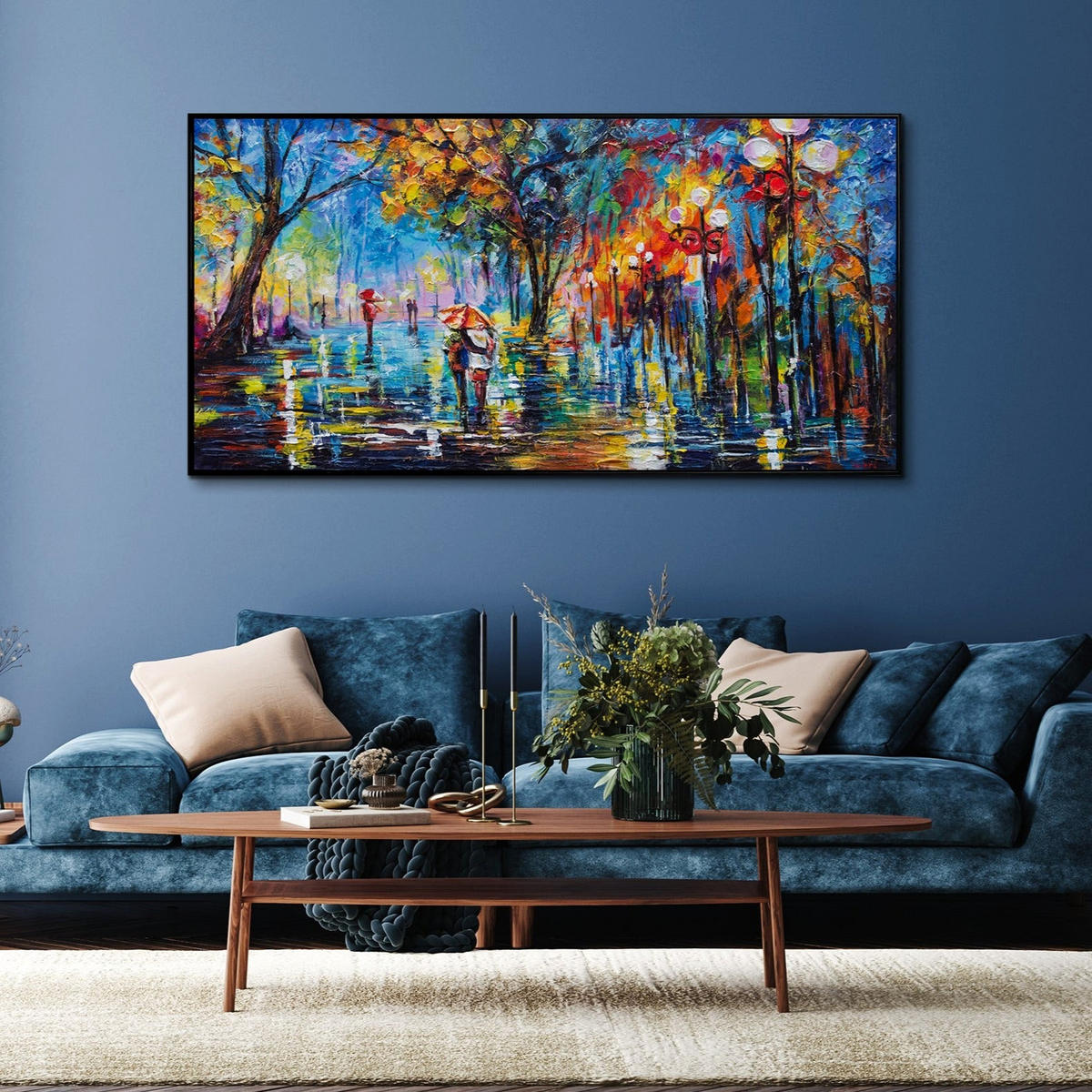 GEMÄLDE Herbstliche Allee Schattenfugenrahmen Schwarz 200x100 cm - Schwarz, Holz (200/100cm) - YS-art gallery