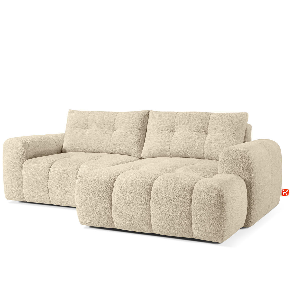 ECKSOFA RECHTS RAVIA, Bouclé, Hellbeige - Beige, Holz/Textil (256/104cm) - KONSIMO®