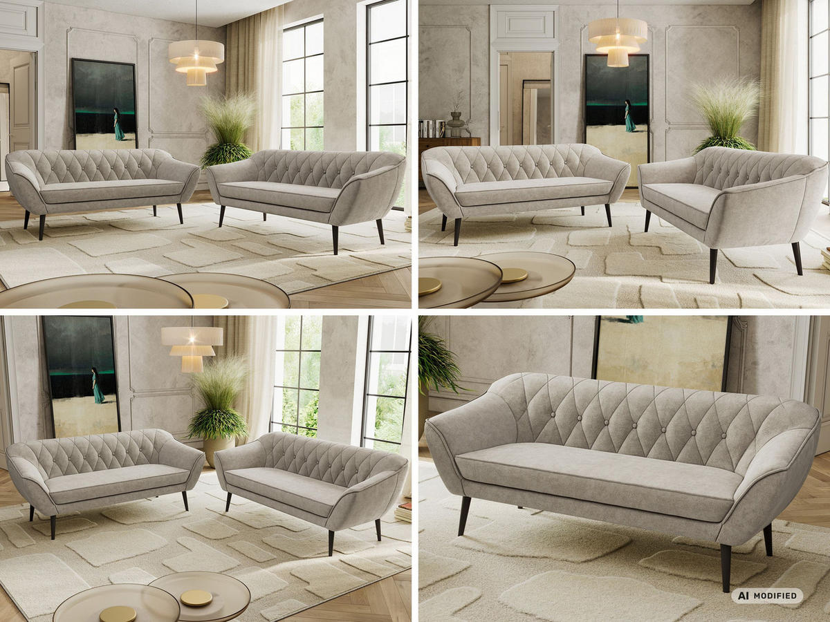 SEDACÍ SOUPRAVA PIRS 3+3 - Šedobéžová Strukturovaná látka - Černé nohy - černá/šedobéžová, kompozitní dřevo/textil (180/75/74cm) - MKS