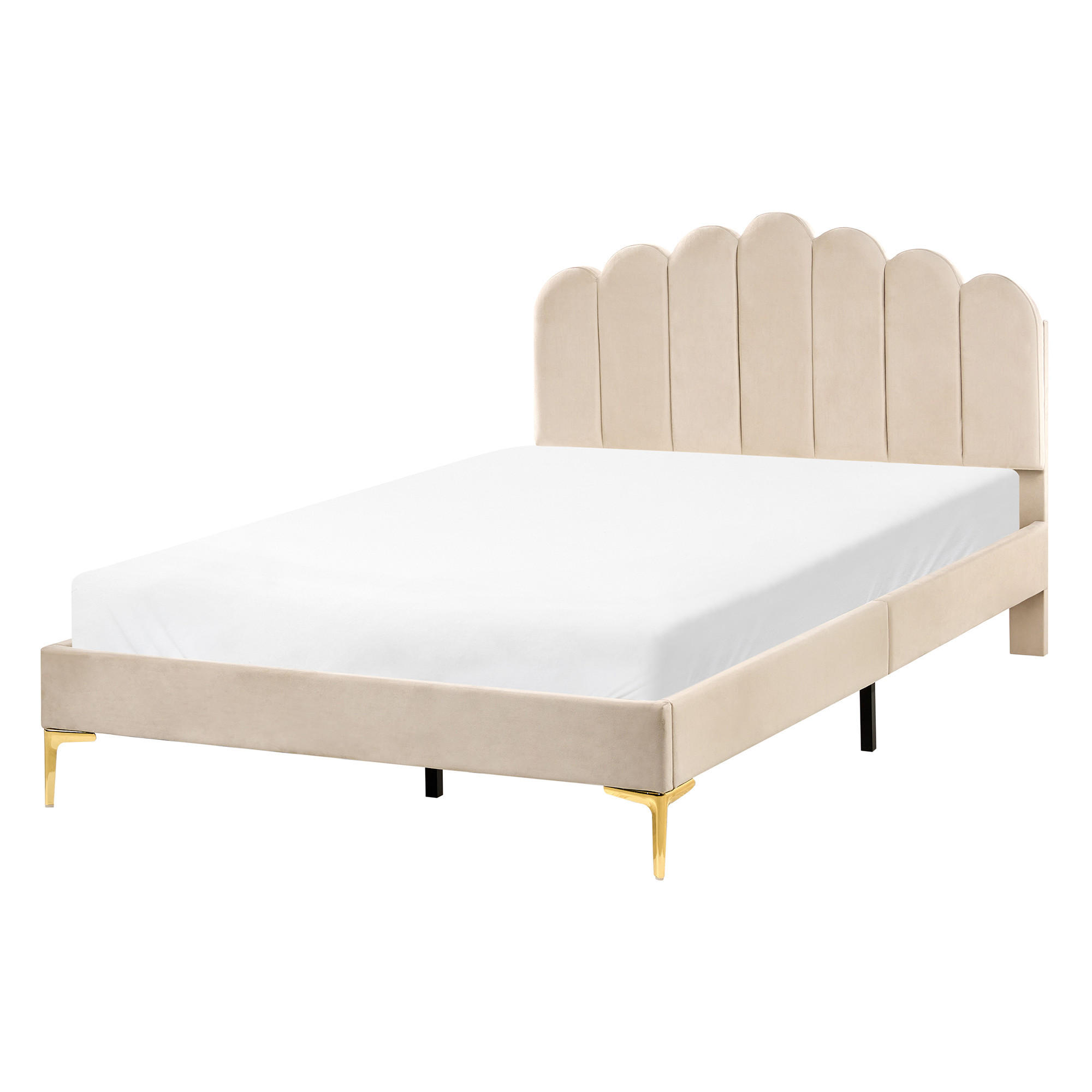 BETT mit Lattenrost 120/200 Samtstoff Beige Sauvian - Beige, Textil (120/200cm) - Beliani