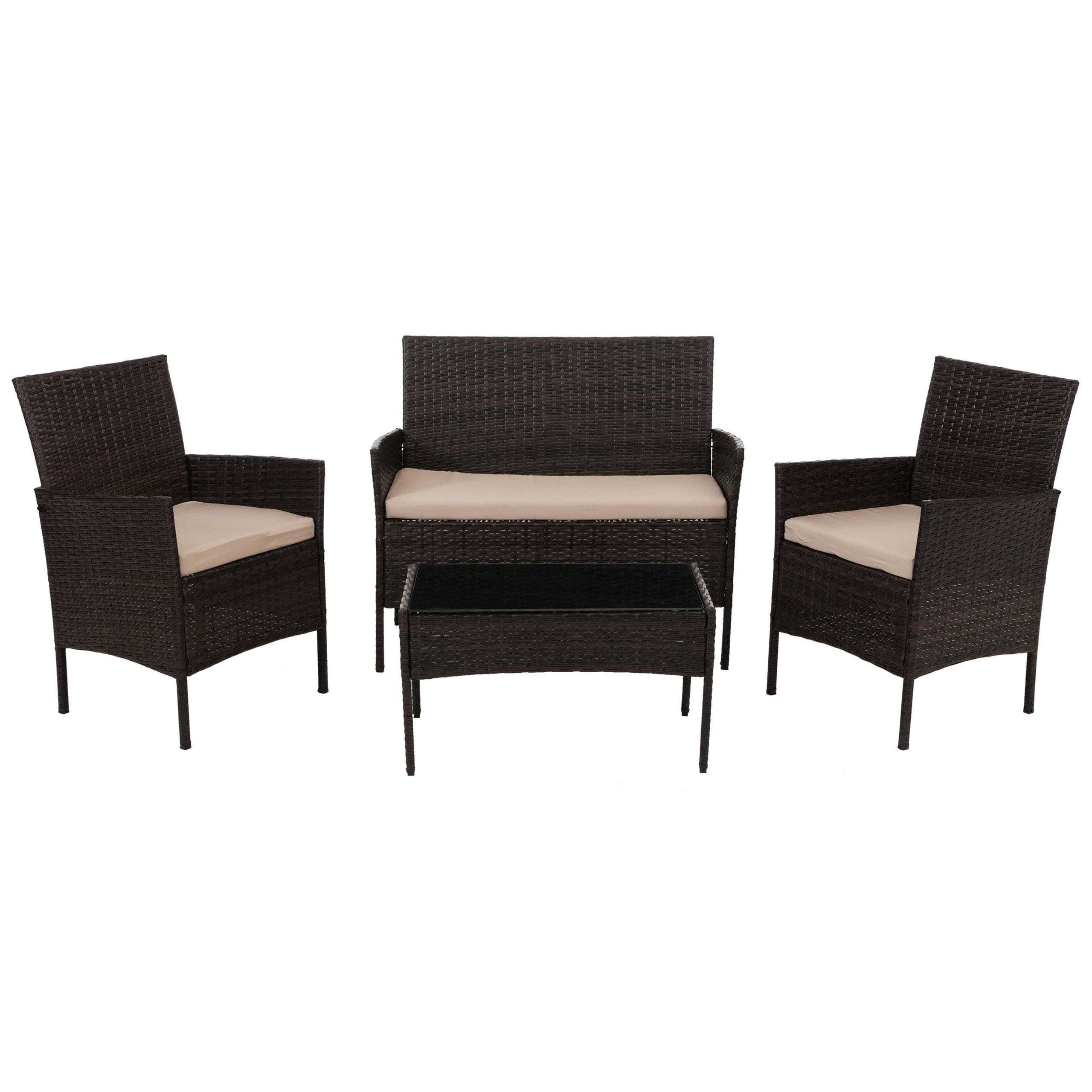 GARTEN-GARNITUR Poly-Rattan Braun - Braun, Metall - PROREGAL