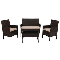GARTEN-GARNITUR Poly-Rattan Braun - Braun, Metall - PROREGAL