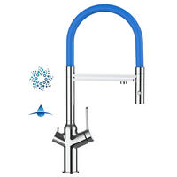 4-WEGE-KÜCHENARMATUR, Verchromt und Blau, 2-Strahl-Brause - Chromfarben, Metall (20.61/48/20.61cm) - VIZIO