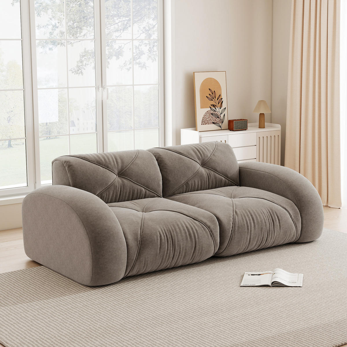 SOFA modular 2-Sitzer Chenille Brown - Grau, Kunststoff (95/76/204cm) - Meubliv