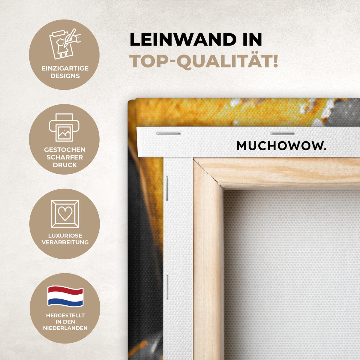 LEINWANDBILD Frau - Schwarz - Gold - Gesicht - Lippen 60x90 cm - Goldfarben, Textil (60/90cm) - MuchoWow