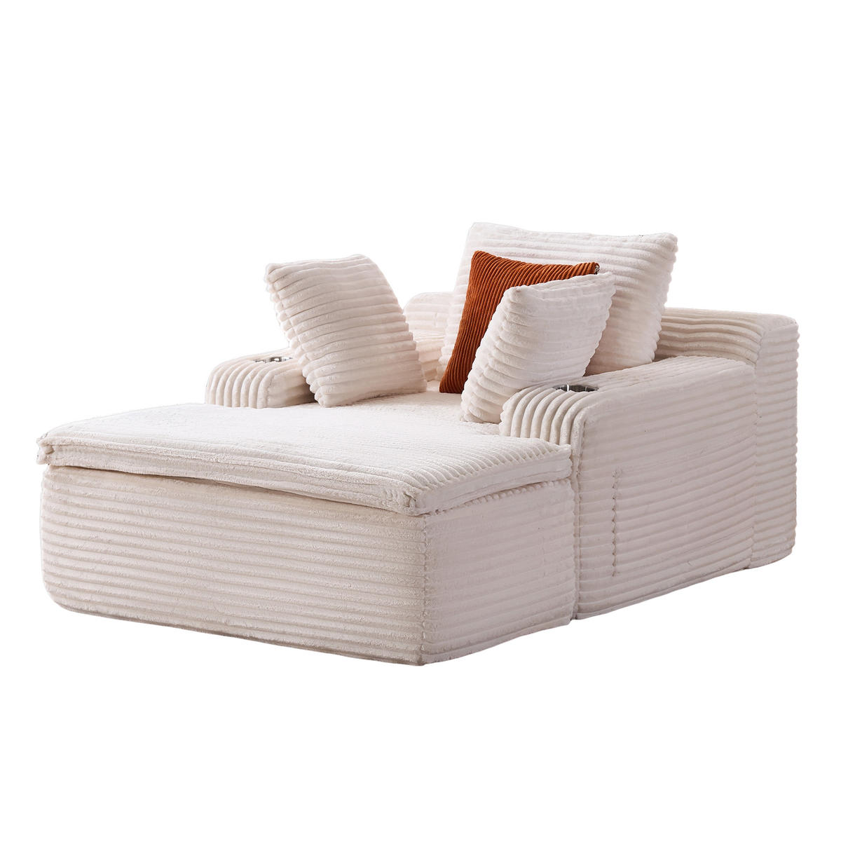 SCHLAFSOFA 165/112/63 cm Beige mit Chaiselongue, 3 Kissen und 1 Decke - Beige, Textil (112/63/165cm) - Oxeza