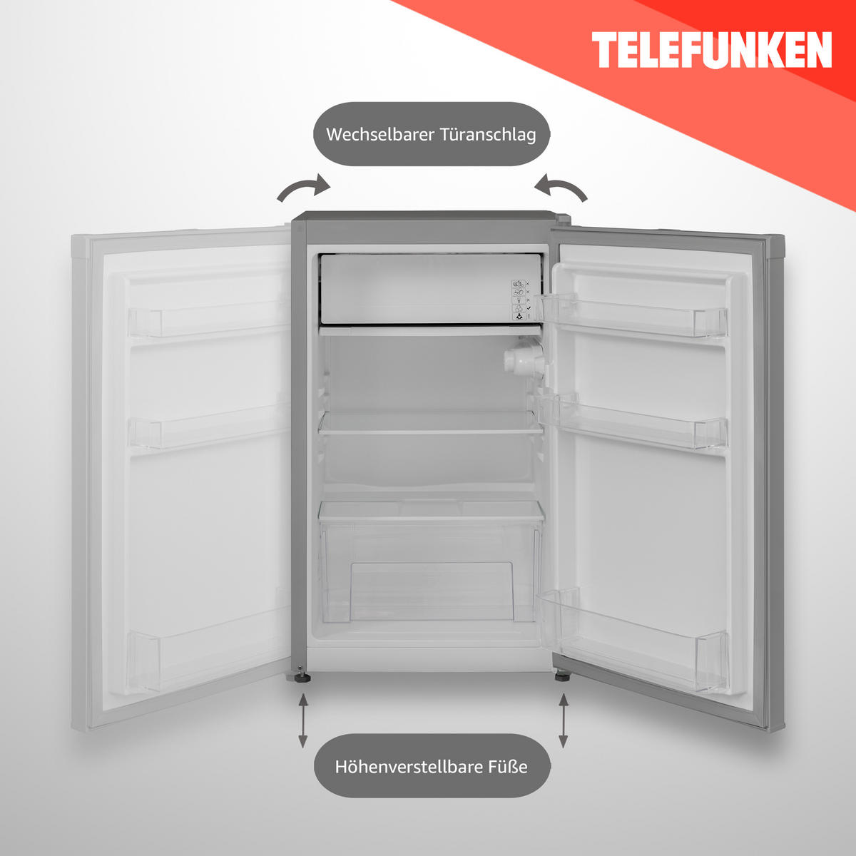 KÜHLSCHRANK mit Eiswürfelfach, 89 Liter, klein und freistehend, CF-33-101-S2 silber - Silberfarben, Kunststoff/Metall (48/82.1/50cm) - Telefunken
