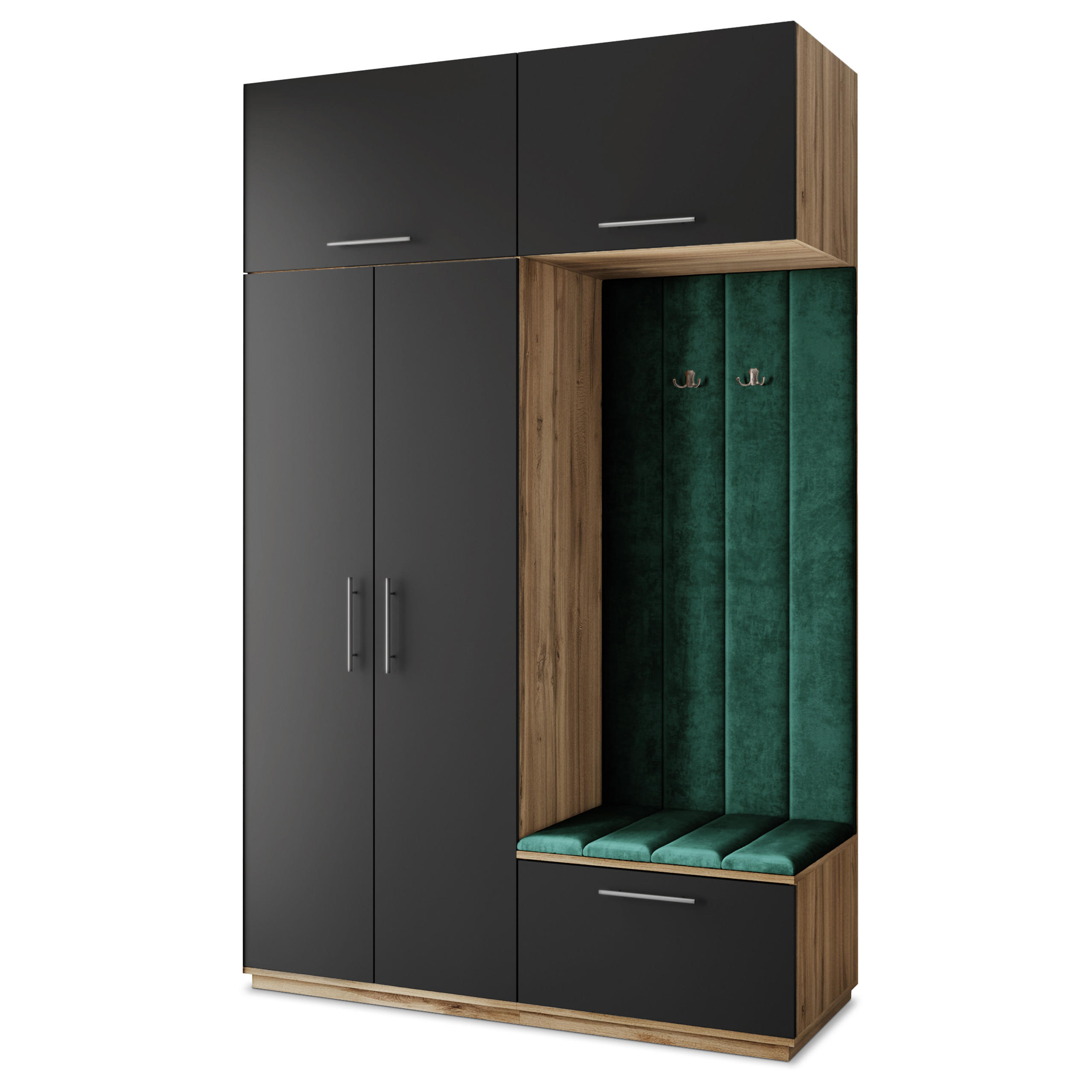 Masseno Garderobenschrank Eiche Wotan, Schwarz, Grün 150x240x60 cm