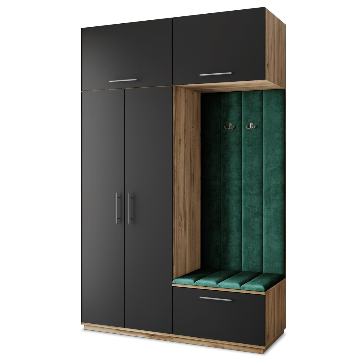GARDEROBENSCHRANK REMA 150/240/60 cm Modern Garderobe-Set Eiche Wotan - Eiche Wotan/Schwarz, Holzwerkstoff (150/240/60cm) - MASSENO