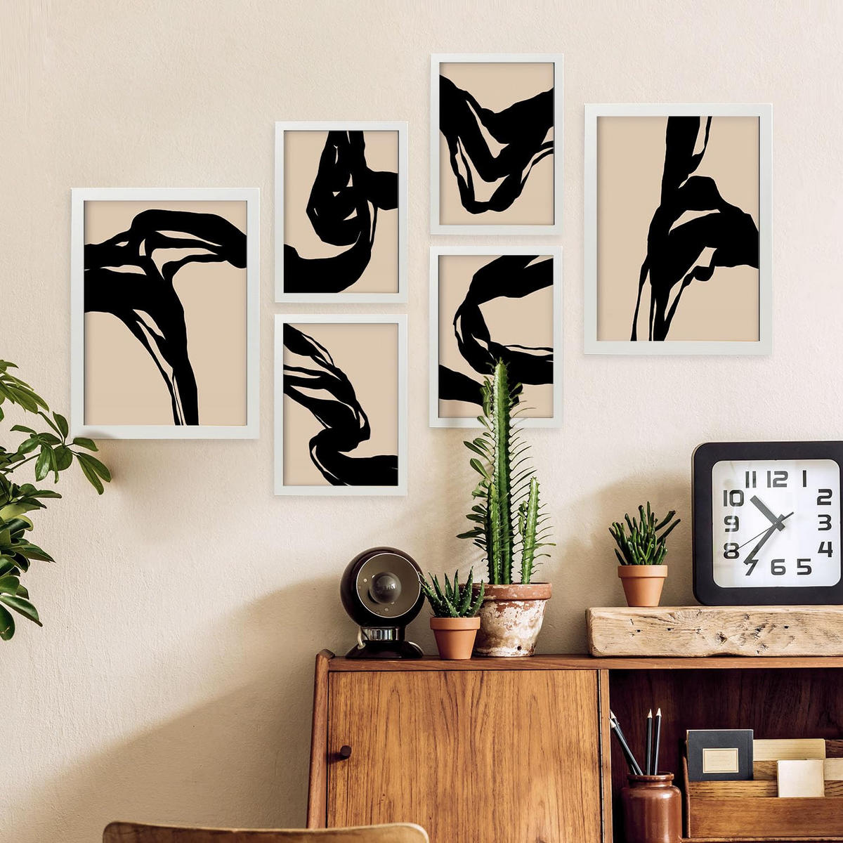 POSTER Set Mit 6 Kraftvoll In Abstrakter Form Ästhetische Dekorative Gemälde Für Ihr Wohnzimmer, Schlafzimmer Oder Zuhause A3 & A4 Weißer Rahmen - Weiß, Papier (29/3cm) - Nacnic