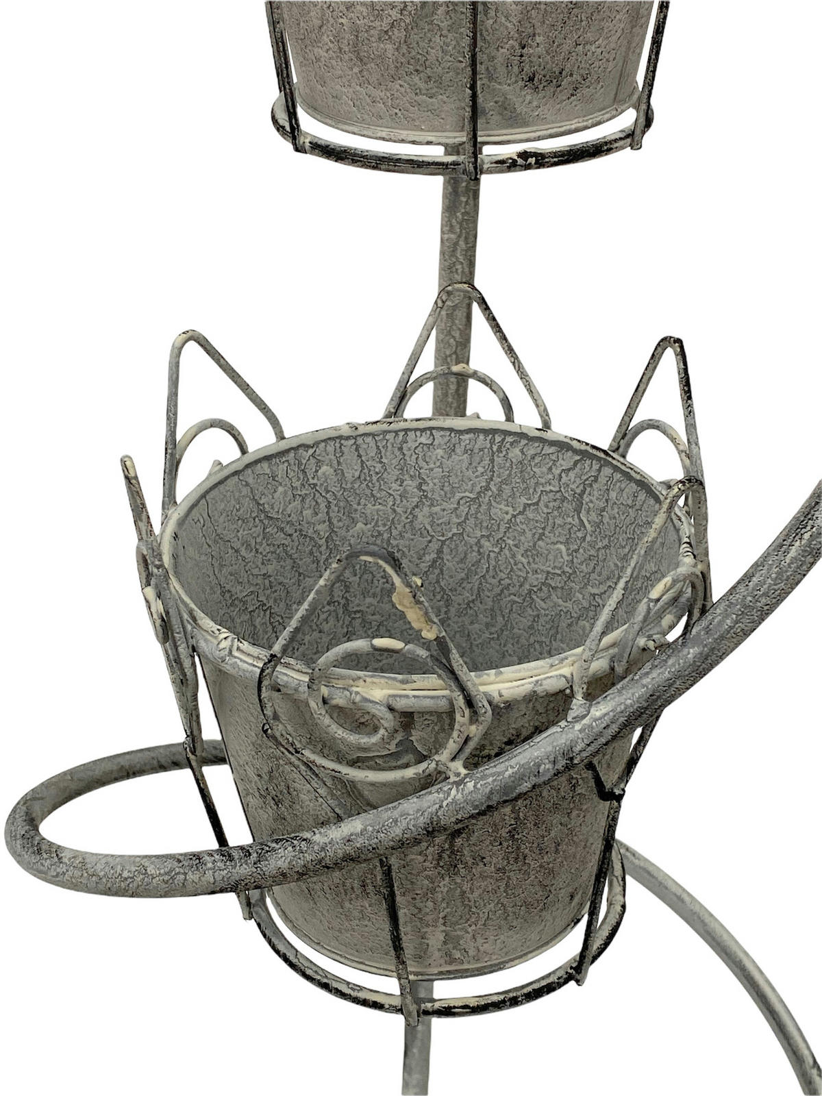 BLUMENTREPPE RUND mit 3 Töpfen Metall Weiß Grau 75 cm 96131 - Grau, Metall (28/75/13cm) - DanDiBo