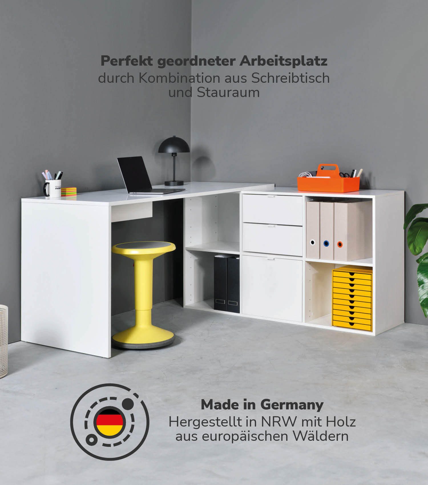 ECKSCHREIBTISCH Der Produktive - Weiß, Holzwerkstoff (65/145/77cm) - Mokebo