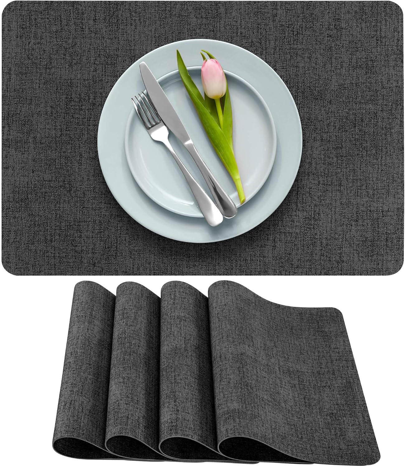 PLATZSET 4-teilig – 43 x 30 cm – Schwarz - Schwarz, Leder (43/30cm)