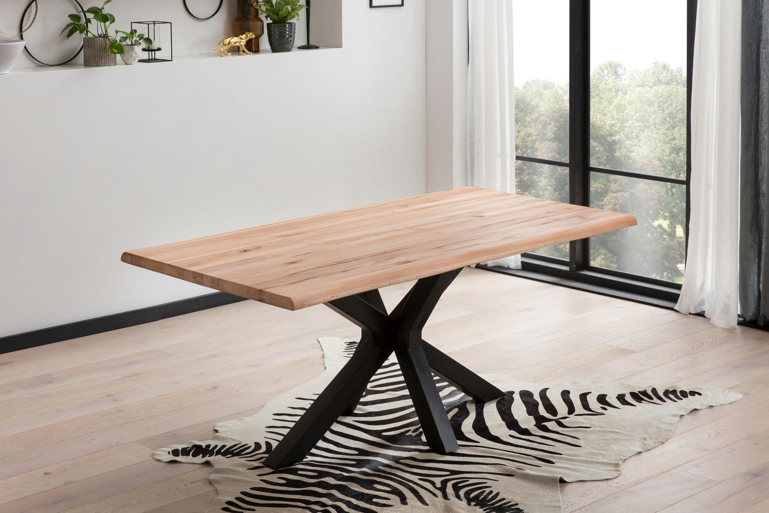 ESSTISCH Baumkante massiv Buche schwarz Riga 240 cm - Beige/Buchefarben, Holz/Metall (240/100/77cm) - SAM