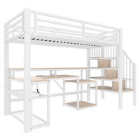 HOCHBETT 90/200 cm in Weiß mit Treppe, Stauraum, Regal, Schreibtisch, LED und USB Metall Modern - Weiß, Holzwerkstoff/Metall (90/200cm) - STILVORA