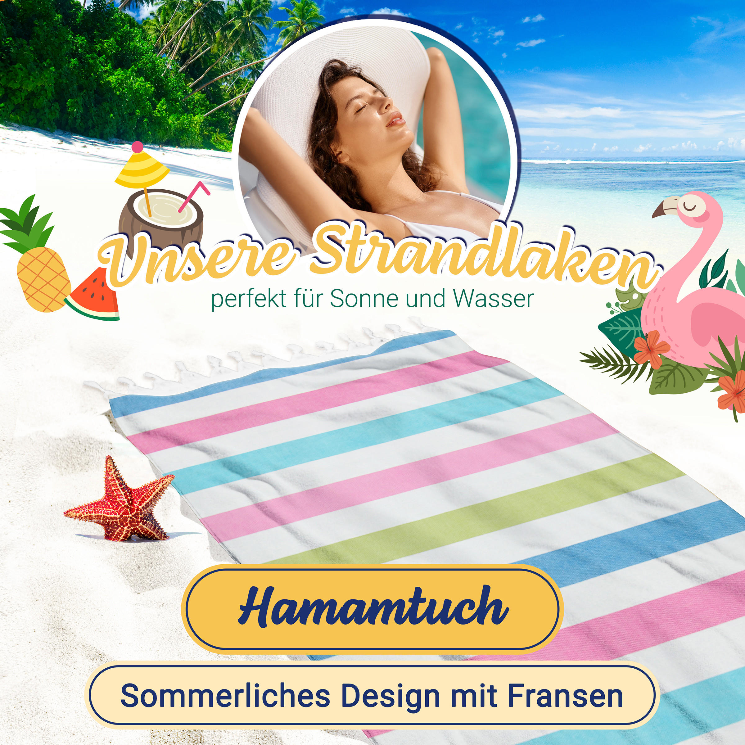 STRANDTUCH, 90x170 cm, 100% Baumwolle, bunt - Multicolor, Textil (90/170cm) - Zollner