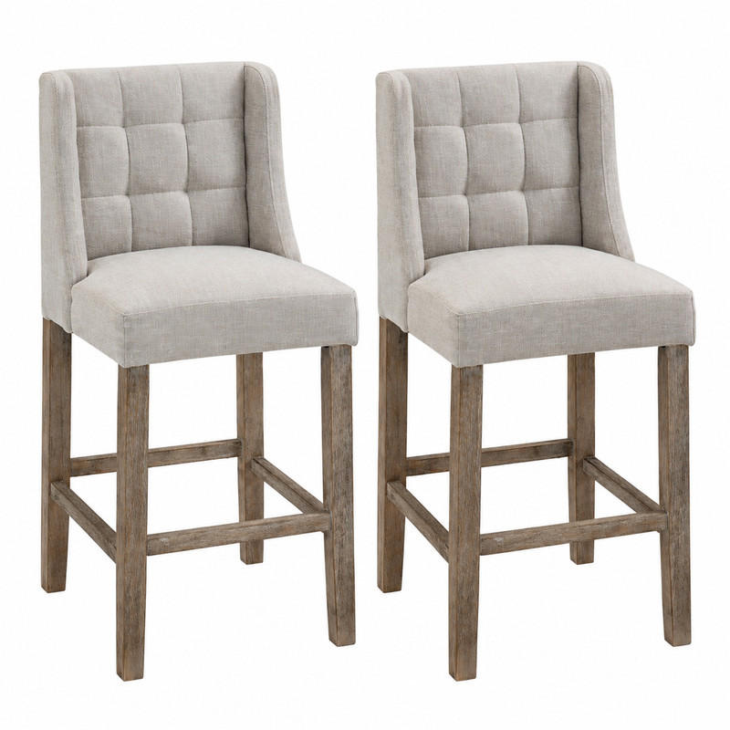 BARHOCKER 2er-Set mit Rückenlehne 47 x 50 x 101 cm Polyester Beige - Beige, Metall (50/101/47cm) - Meubliv