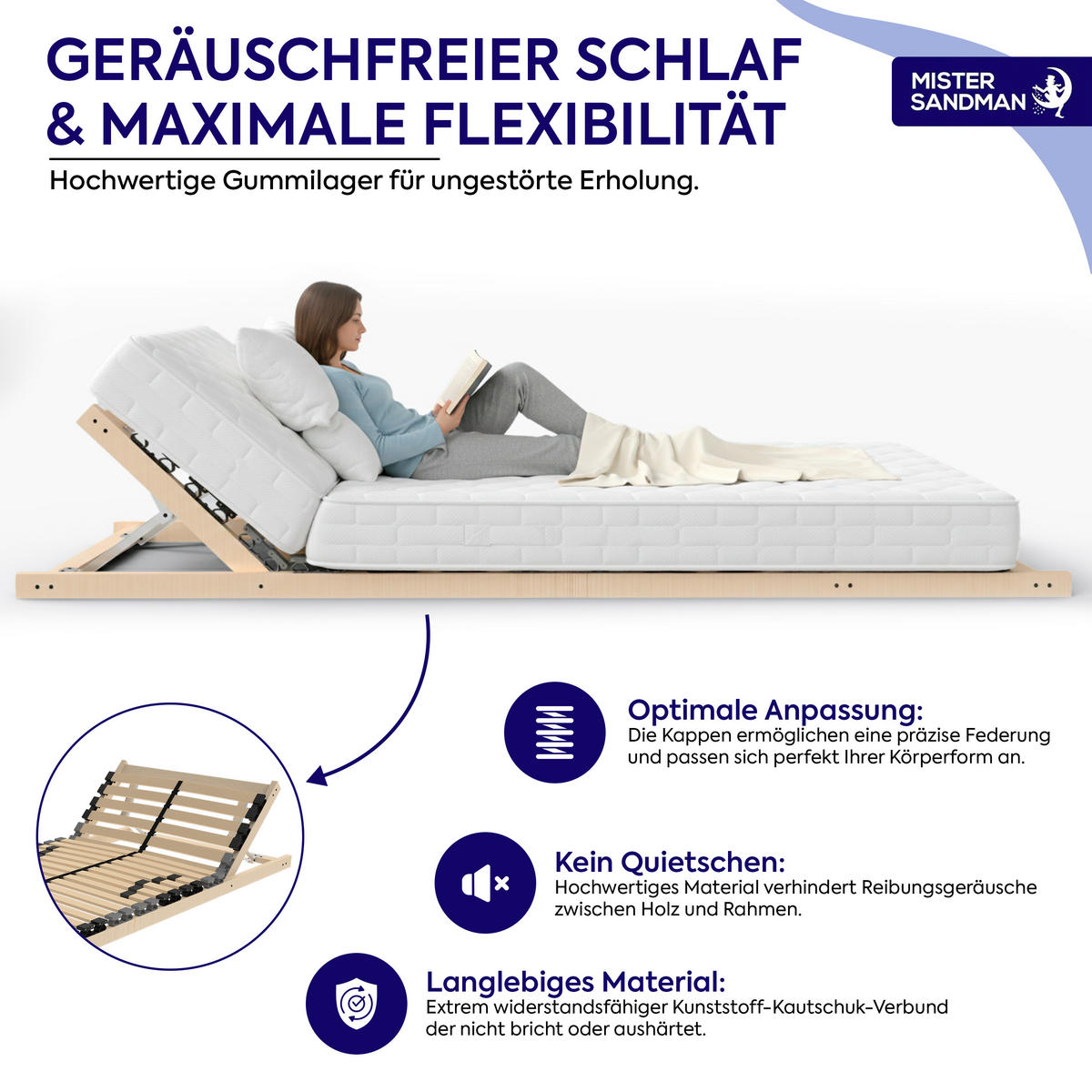 LATTENROST ErgoFlex 90x200 7-Zonen mit verstellbarem Kopfteil - Eschefarben/Buchefarben, Holz (90/200cm) - Mister Sandman