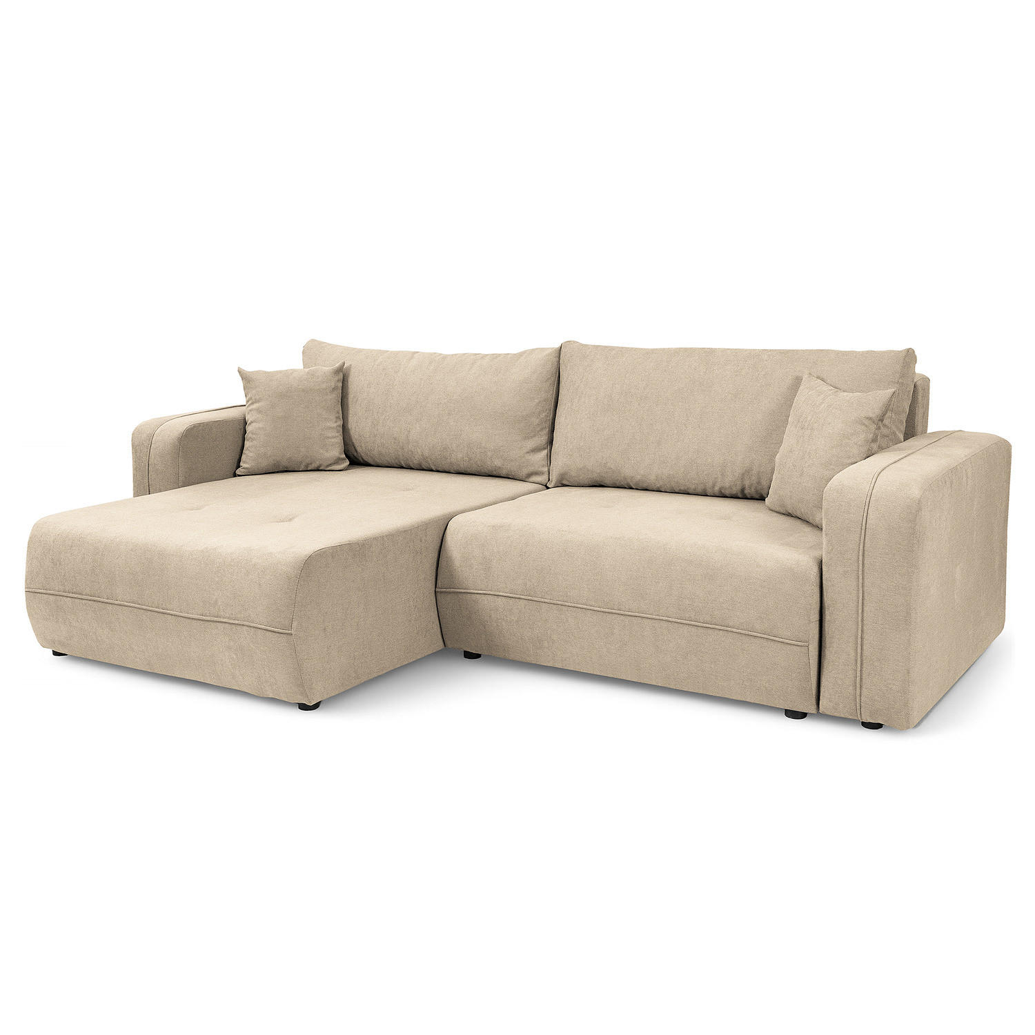 ECKSOFA mit Schlaffunktion - 244 cm - Creme/Schwarz, Kunststoff/Textil (244/145cm) - home24