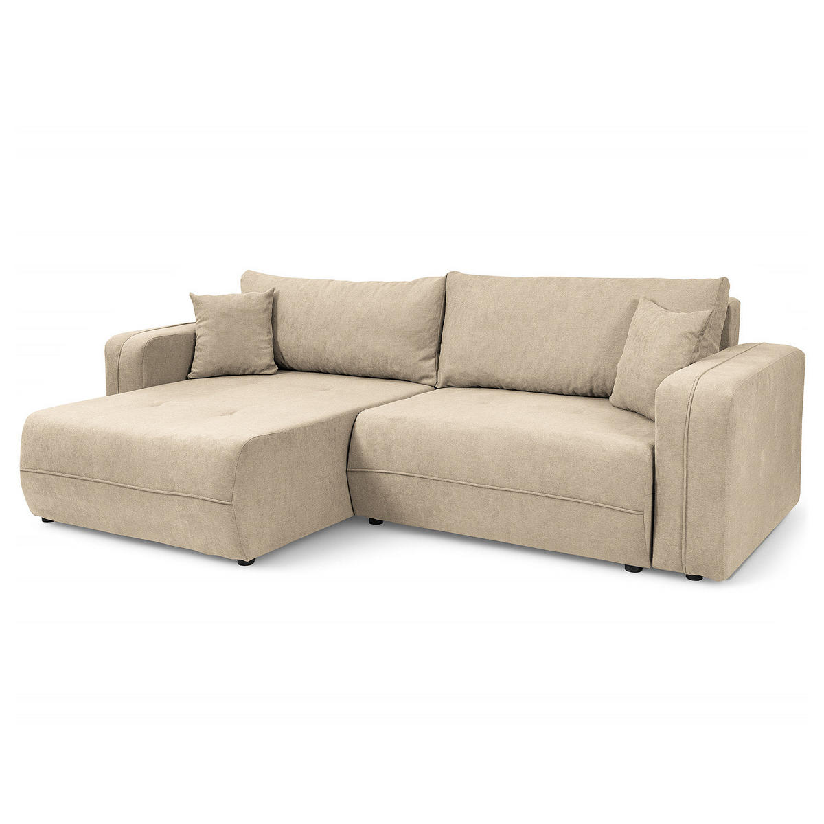 ECKSOFA mit Schlaffunktion - 244 cm - Creme/Schwarz, Kunststoff/Textil (244/145cm) - home24