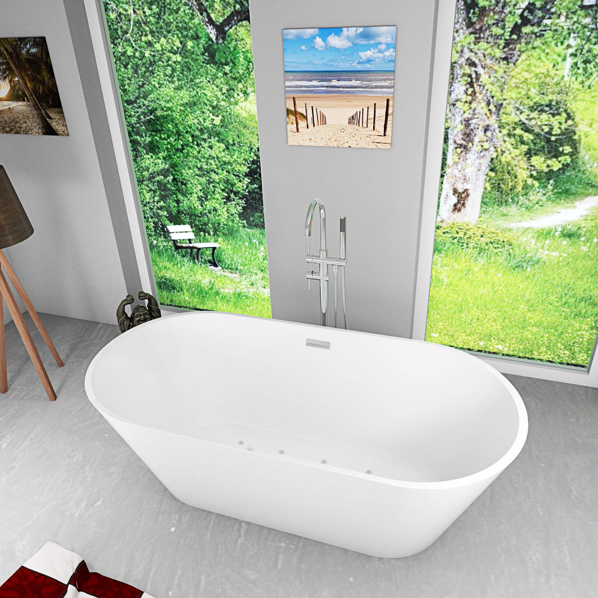 FREISTEHENDE Badewanne Wanne F11 170x80cm Luftmassage Armatur AF04 - Weiß, Glas/Kunststoff (80/58/170cm) - AcquaVapore by Sandra Jentho