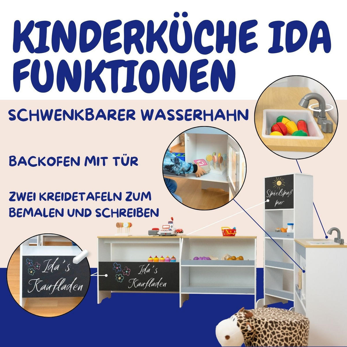 SPIELKÜCHE IDA 4er-Set in Grau 224/30/100 cm - Grau, Holz (224/30/100cm) - Coemo