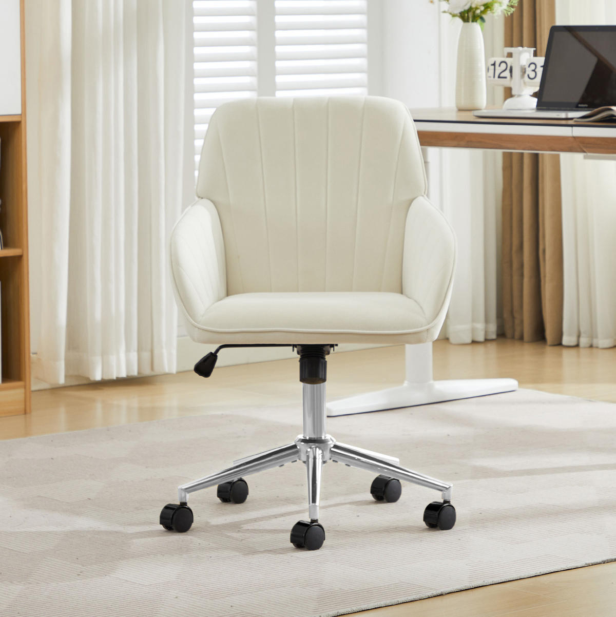 BÜRODREHSTUHL höhenverstellbar 50-59 cm Samt Weiß - Weiß, Metall (60/97/62cm) - Meubliv