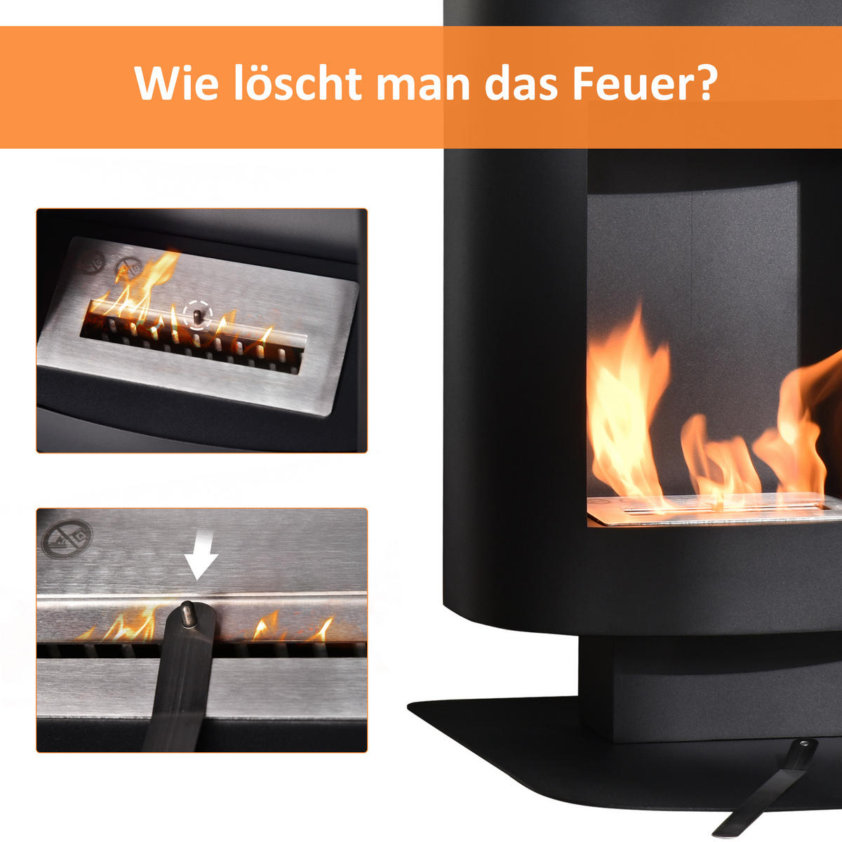ETHANOL-KAMIN, 1,5L, 3 Std., frei stehend, einzigartig ,Stahl, Schwarz - Schwarz, Metall (53/65/46.5cm) - HOMCOM