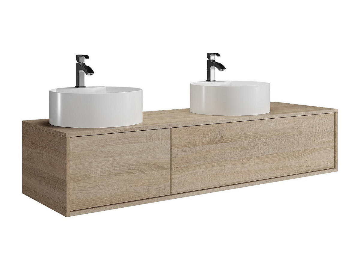 DOPPELWASCHTISCH - 150cm x 47cm - Holzspan - naturfarben hell - ISAURE - Naturfarben, Holz (150/32/47cm) - Vente-Unique