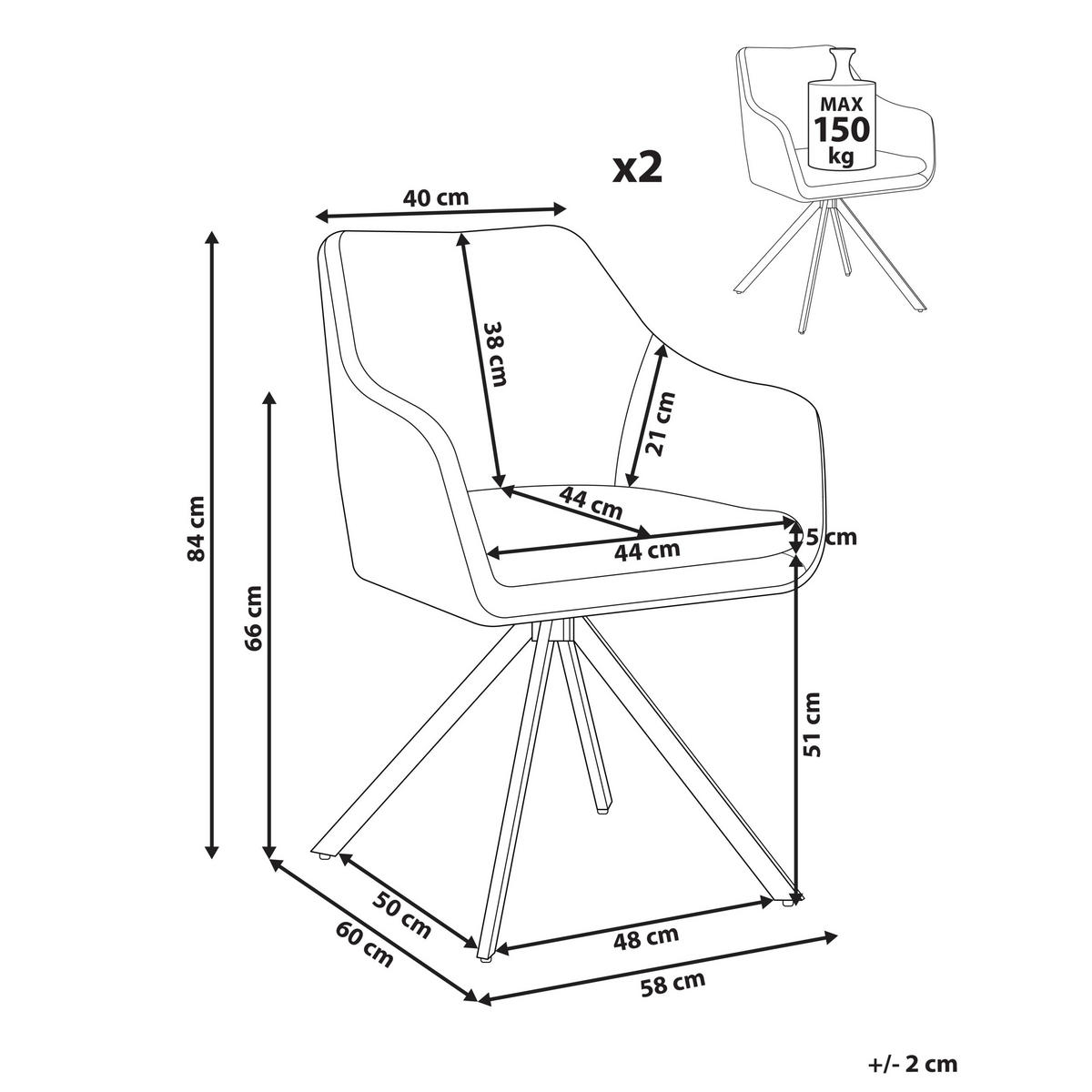 ESSZIMMERSTUHL 2er-Set Schwarz Lithia - Schwarz/Weiß, Textil (58/86/63cm) - Beliani