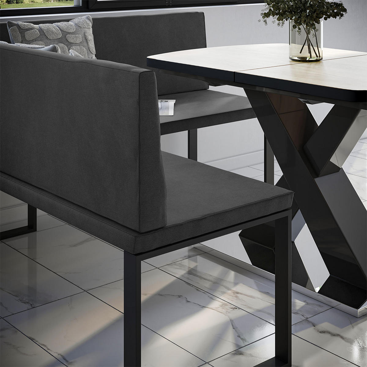 LAVICE DO JÍDELNY DO ROHU Ravon Antracit - antracitová, textil (150/87/150cm) - Vicco