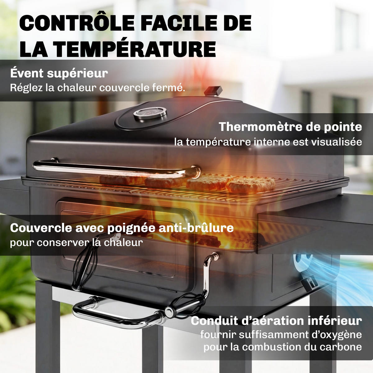 HOLZKOHLEGRILL DE-18280 Schwarz - Schwarz, Metall (63/101.5/112cm) - ComfortXL
