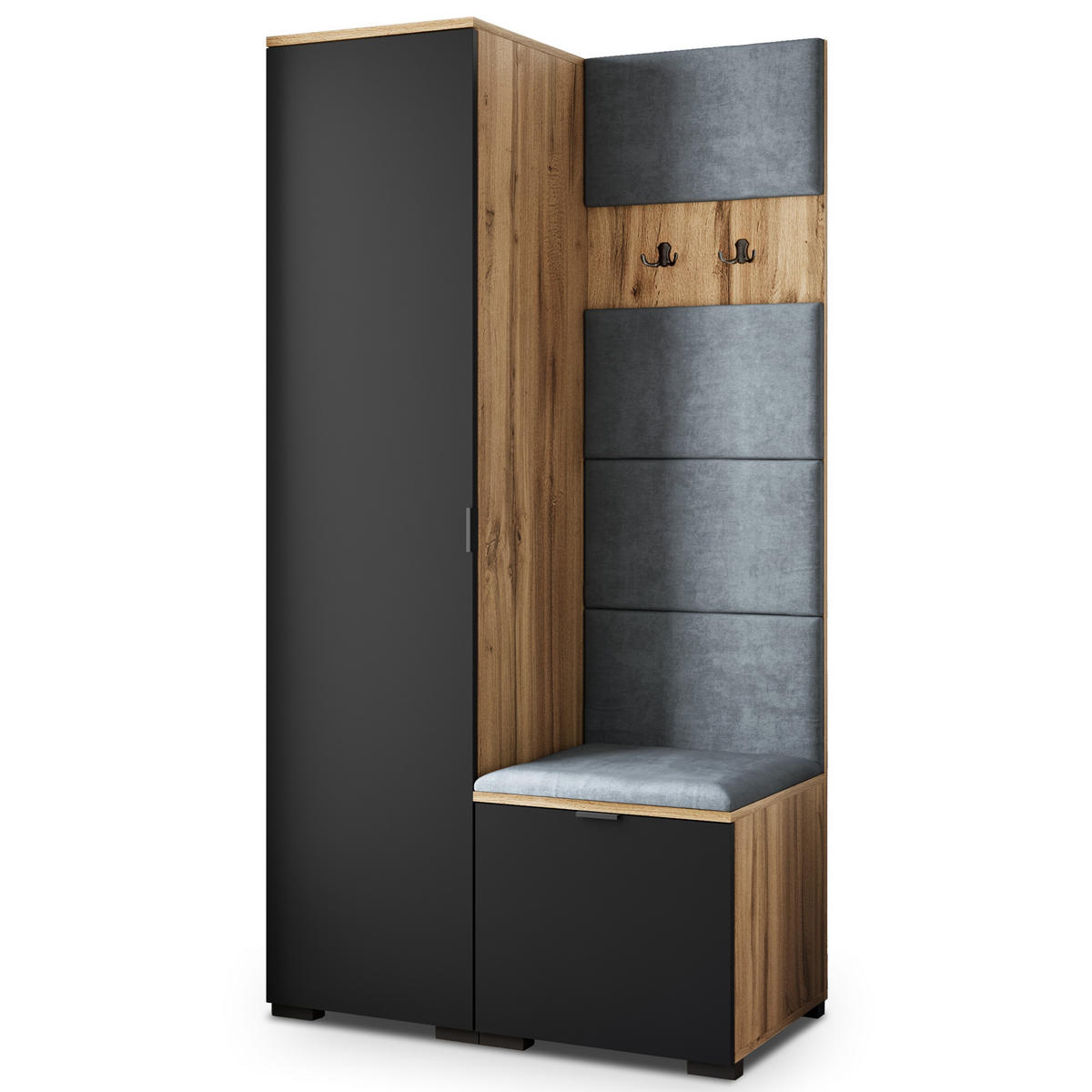 GARDEROBENSCHRANK LORI 95/181/51 cm Modern Garderobe-Set Eiche Wotan - Eiche Wotan/Schwarz, Holzwerkstoff (95/181/51cm) - MASSENO
