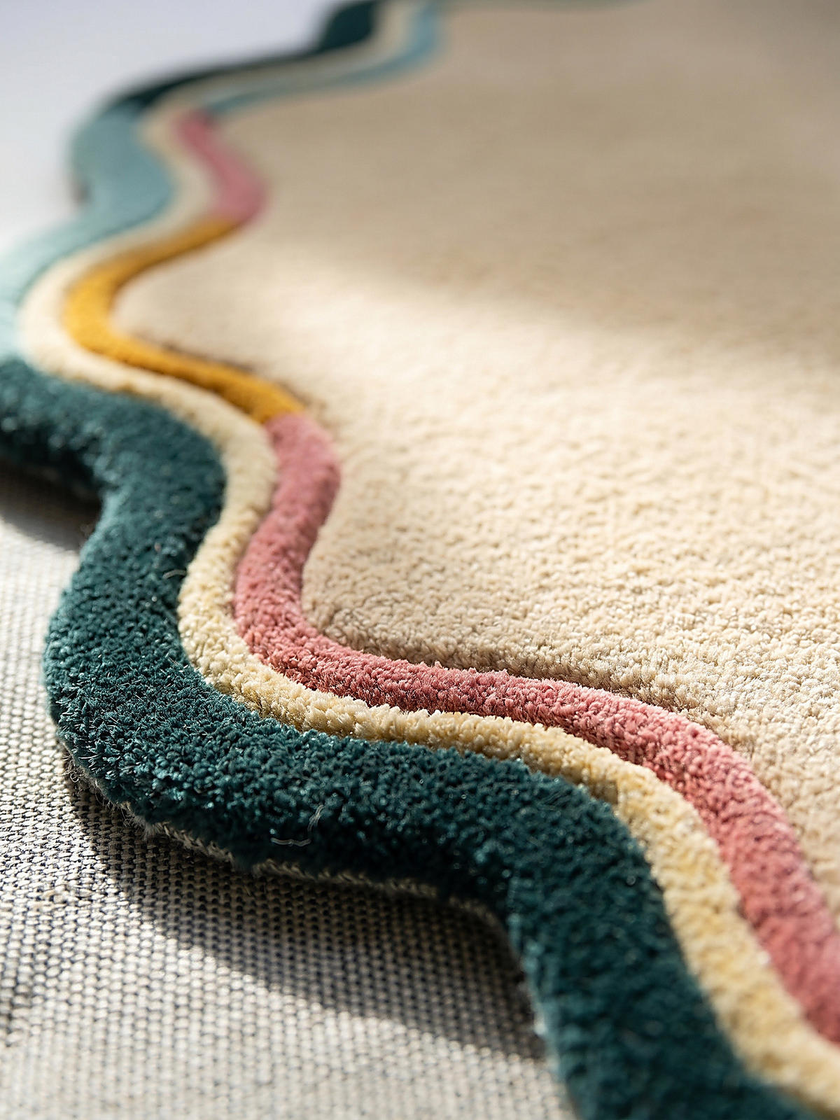 TEPPICH aus Wolle WINCH in Beige, mit Bordüre, Ø 180 cm - Beige, Textil (180/180cm) - KADIMA DESIGN