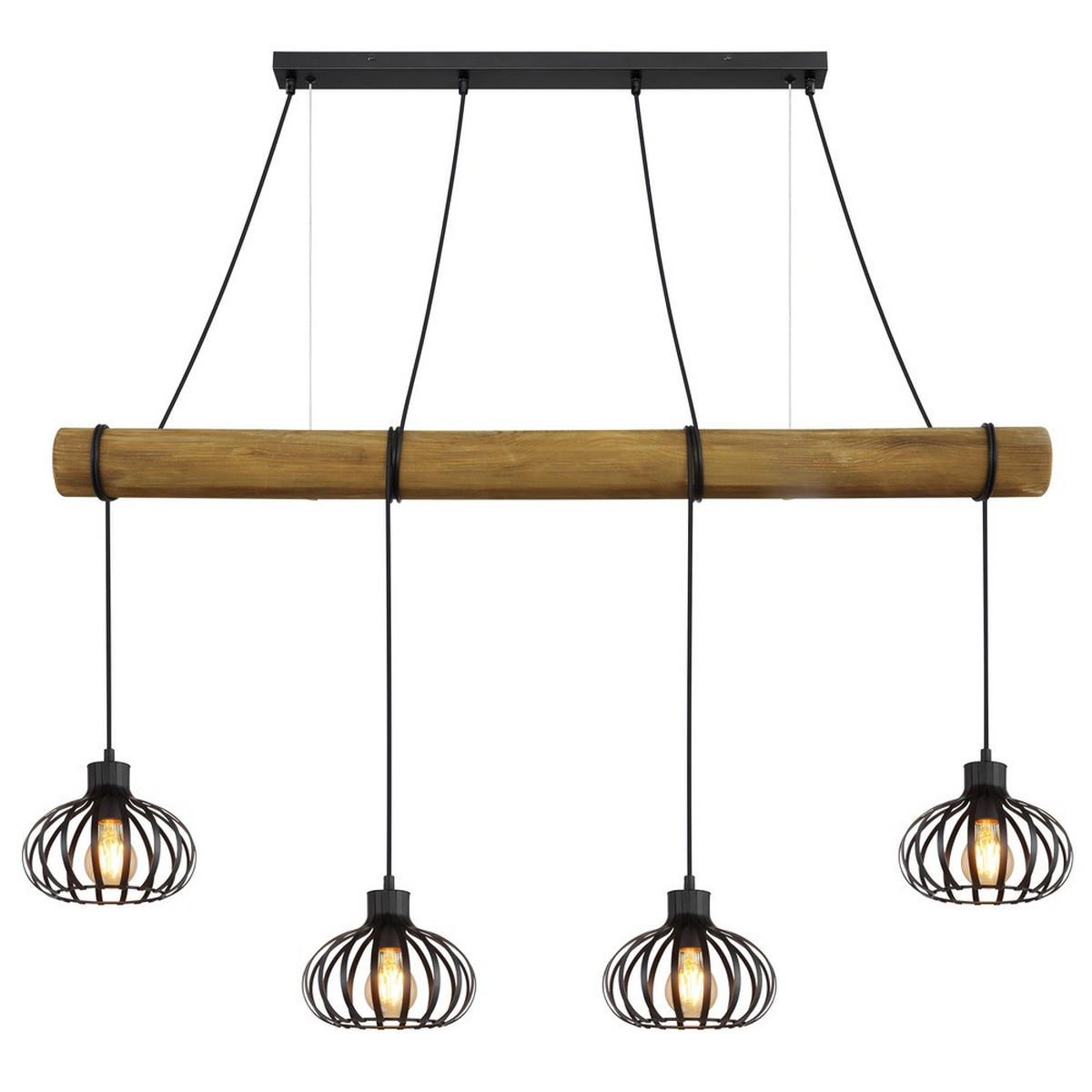 PENDELLEUCHTE CALDWELL, Metall, Schwarz matt, 4-flammig - Schwarz, Holz (125/20/150cm) - Globo Lighting