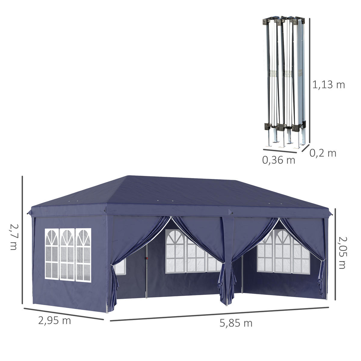 FALTPAVILLON, Khaki, Stahl, Oxford-Gewebe - Blau, Metall (295/270/585cm) - Outsunny
