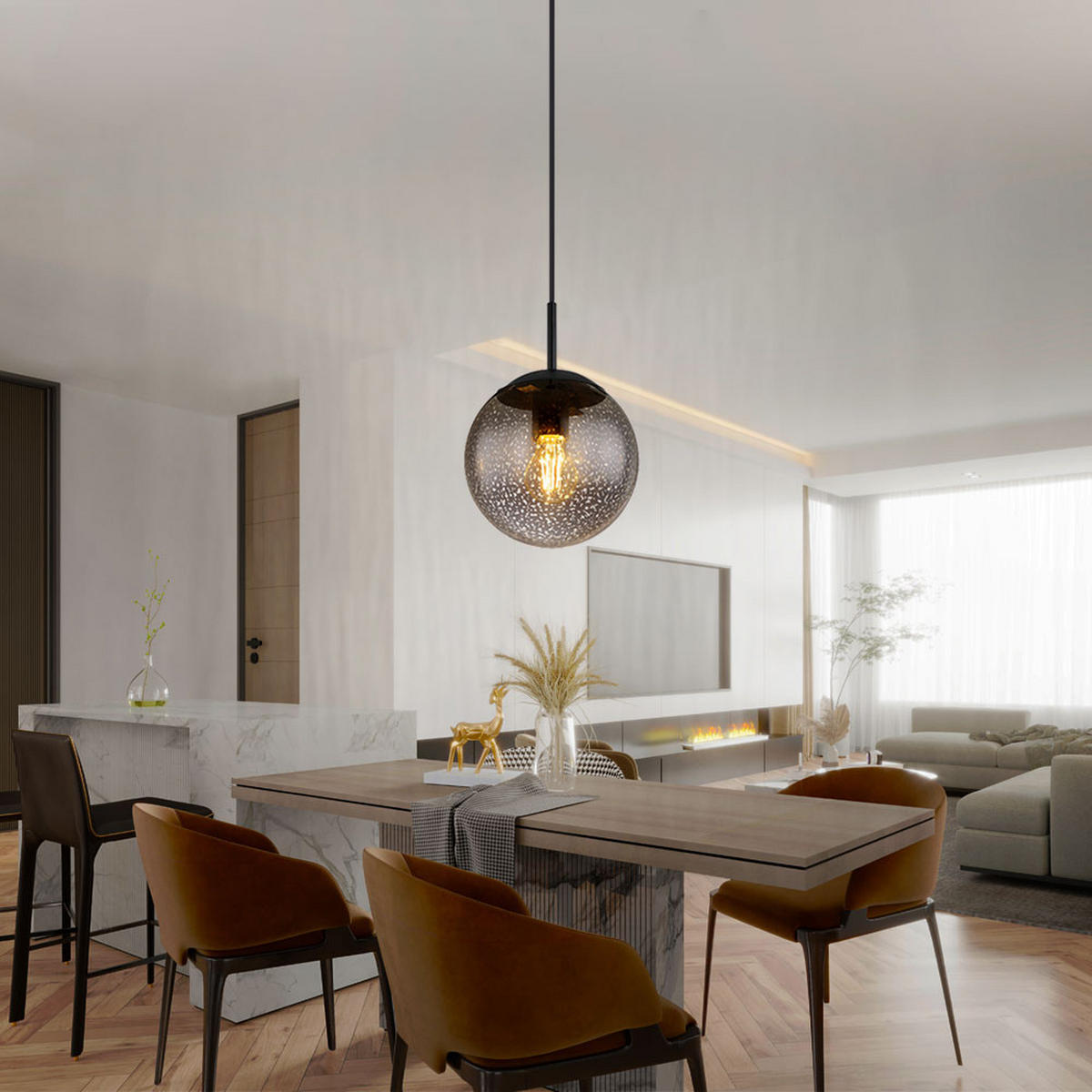 LED HÄNGELEUCHTE Rauchglas Schwarz - Schwarz, Glas (20/20/120cm) - Globo Lighting