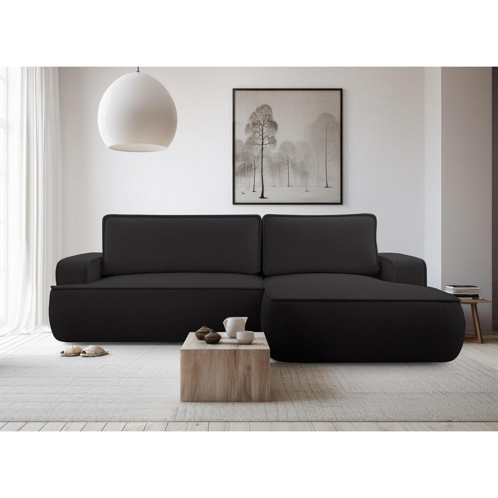 Thumbnail - AX Living Ecksofa, Schwarz, Textil, Uni, 3-Sitzer, Füllung: Polyurethan (Pur), Ottomane rechts,L-Form, rund, 267x168 cm,...