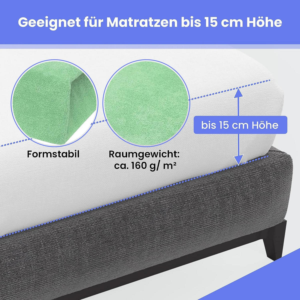 SPANNBETTLAKEN 60/120 cm, Frottee Elastisch 100 % Baumwolle Erbsengrün - Hellgrün, Textil (60/120cm) - Best For Home