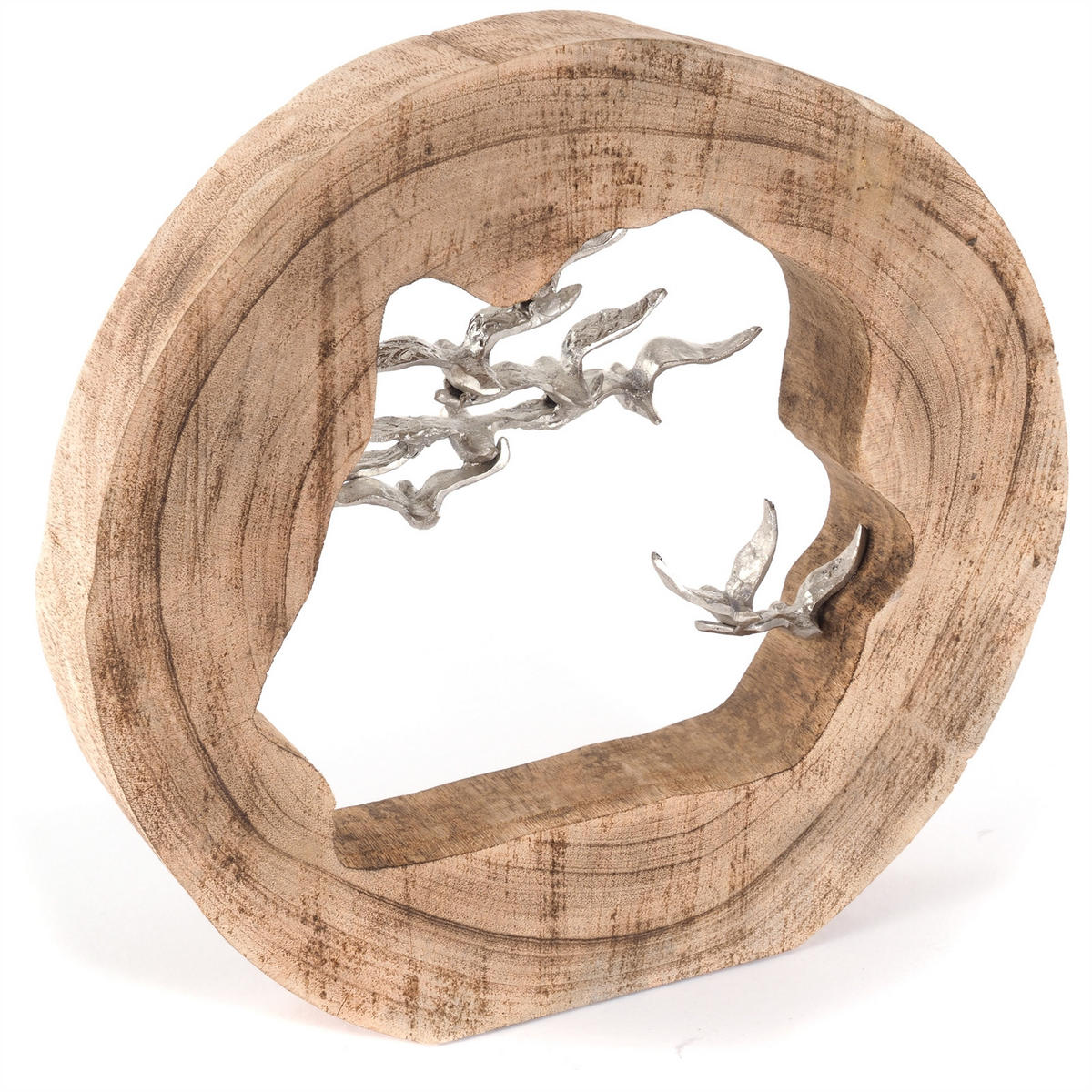 SKULPTUR BIRDS Mangoholz, Aluminium natur-silber - Naturfarben, Holz (36/35/8cm) - DESIGN DELIGHTS