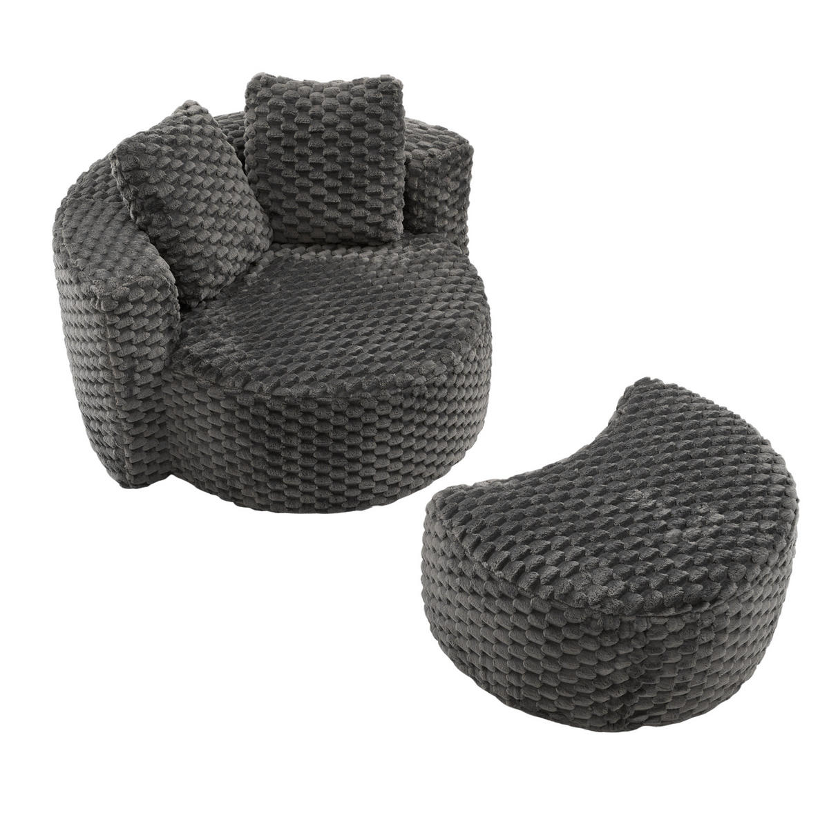 LOUNGESESSEL Mit Hocker Übergroß Rund Komprimiert Ohne Montage - Dunkelgrau, Textil (129/65/116cm) - Urban Meuble